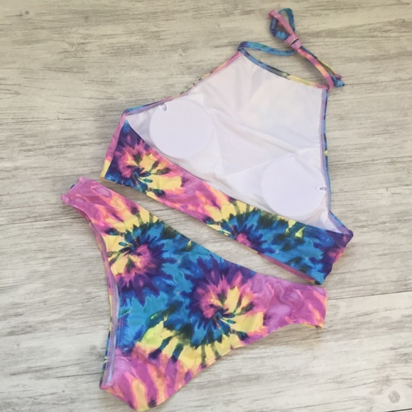 Pink Tie Dye Halter Bikini NWT - L - Picture 6 of 7